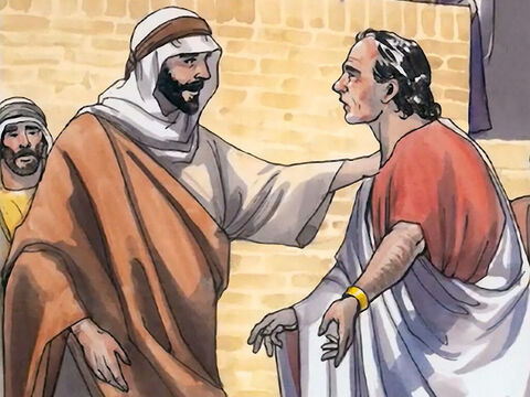 Cuando el oficial supo que Jesús había llegado de Judea a Galilea, fue a verlo y le rogó que fuera a su casa y sanara a su hijo, que estaba a punto de morir. – Número de diapositiva 5