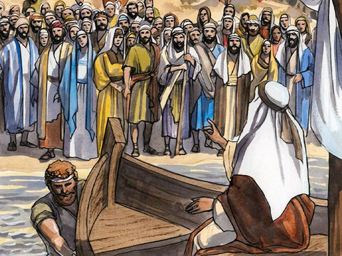Jesús subió a una de las barcas, que era de Simón, y le pidió que la alejara un poco de la orilla. – Número de diapositiva 3