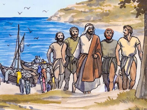 Entonces llevaron las barcas a tierra, lo dejaron todo y se fueron con Jesús. – Número de diapositiva 11