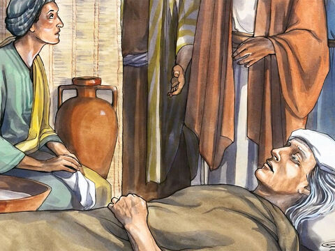 La suegra de Simón estaba enferma, con mucha fiebre, y rogaron por ella a Jesús. – Número de diapositiva 2