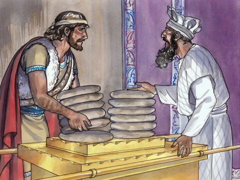 Jesús les contestó: “¿No han leído ustedes lo que hizo David en una ocasión en que él y sus compañeros tuvieron hambre? Entró en la casa de Dios... – Número de diapositiva 4
