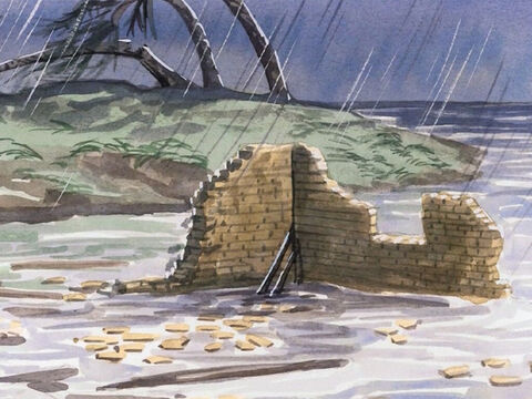 “ Vino la lluvia, crecieron los ríos, soplaron los vientos y la casa se vino abajo. ¡Fue un gran desastre!"” – Número de diapositiva 6