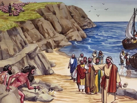 Cuando Jesús llegó al otro lado del lago, a la tierra de Gadara... – Número de diapositiva 1