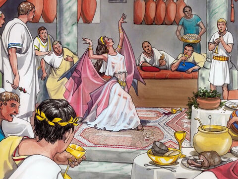 Pero en el cumpleaños de Herodes, la hija de Herodías salió a bailar delante de los invitados,... – Número de diapositiva 6