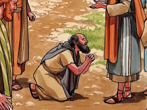 ...y se arrodilló delante de Jesús, inclinándose hasta el suelo para darle las gracias. (Este hombre era de Samaria.) – Número de diapositiva 4