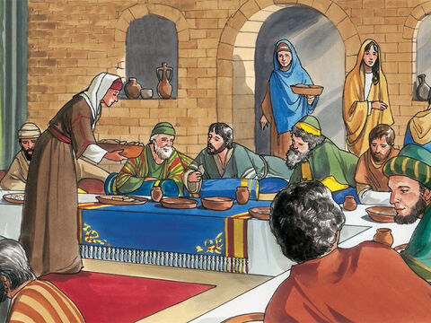 Allí hicieron una cena en honor de Jesús; Marta servía, y Lázaro era uno de los que estaban a la mesa comiendo con él. – Número de diapositiva 2