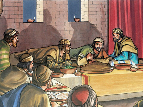 Cuando llegó la noche, Jesús estaba a la mesa con los doce discípulos. – Número de diapositiva 4