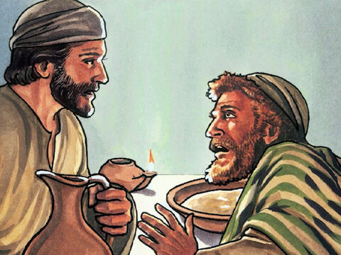 Jesús le contestó: “Ahora no entiendes lo que estoy haciendo, pero después lo entenderás”. Pedro le dijo: “¡Jamás permitiré que me laves los pies!” Respondió Jesús: "Si no te los lavo, no podrás ser de los míos." – Número de diapositiva 8