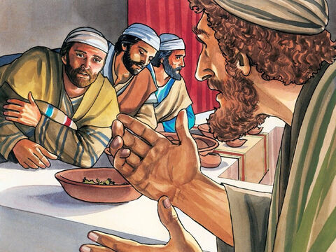 Uno de ellos, a quién Jesús quería mucho, estaba junto a él, mientras cenaban, y Simón Pedro le dijo por señas que le preguntara de quién estaba hablando. – Número de diapositiva 3
