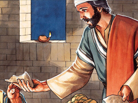 Mientras comían, Jesús tomó en sus manos el pan y, habiendo pronunciado la bendición, lo partió... – Número de diapositiva 13
