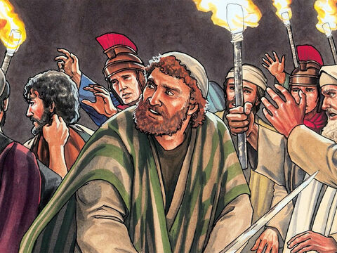 Los que estaban con Jesús, al ver lo que pasaba, le preguntaron: “Señor, ¿atacamos con espada?”  – Número de diapositiva 13