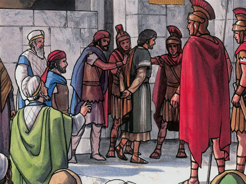Entonces llevaron a Jesús desde Caifás hasta la residencia del gobernador romano. – Número de diapositiva 1