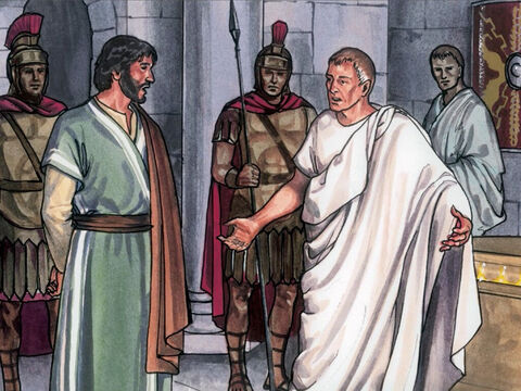 Pilatos respondió: "Acaso soy judío? Tu propio pueblo y tus principales sacerdotes te enviaron a mí. ¿Qué has hecho?' – Número de diapositiva 10