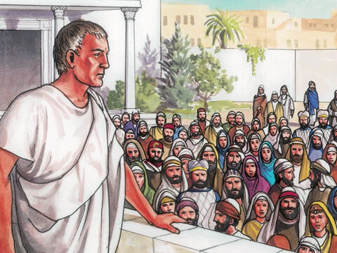 Entonces la multitud se acercó y comenzó a pedir a Pilatos que liberara a un prisionero como era su costumbre. – Número de diapositiva 3
