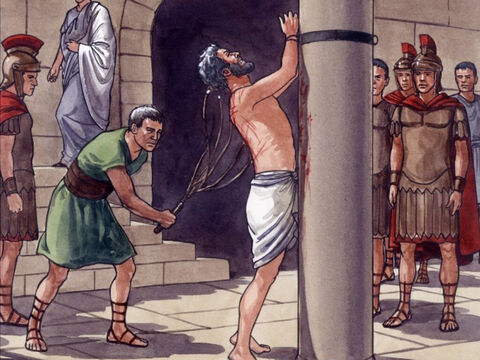 Pilatos tomó entonces a Jesús y mandó que lo azotaran severamente. – Número de diapositiva 9