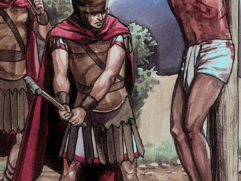 Entonces los soldados quebraron las piernas de los dos que fueron crucificados con Jesús, uno primero y luego el otro. – Número de diapositiva 3