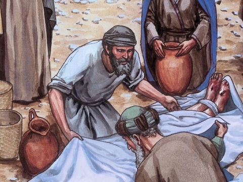 Tomaron el cuerpo de Jesús y lo envolvieron, con las especias aromáticas, en tiras de lino, según las costumbres funerarias judías. – Número de diapositiva 9