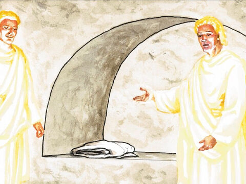 "¡Miren!  Es el lugar en donde le pusieron. Id a los discípulos, incluso Pedro, el que va delante de vosotros a Galilea ". – Número de diapositiva 9