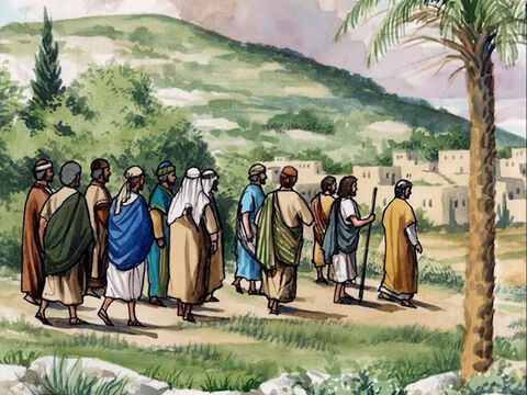 Así pues, los once discípulos se fueron a Galilea, al cerro que Jesús les había indicado. – Número de diapositiva 1