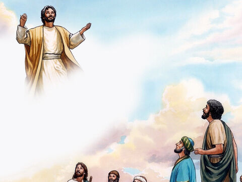 Dicho esto, mientras ellos lo estaban mirando, Jesús fue levantado, y una nube lo envolvió y no lo volvieron a ver. – Número de diapositiva 8