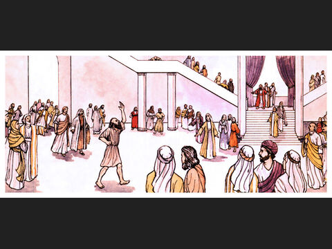 Todo el pueblo lo vio andar y alabar a Dios, y lo reconocían como el hombre lisiado que se sentaba a pedir limosna a la entrada del templo, en la puerta «la Hermosa», y se quedaban admirados y asombrados por lo que le había sucedido al cojo. – Número de diapositiva 8
