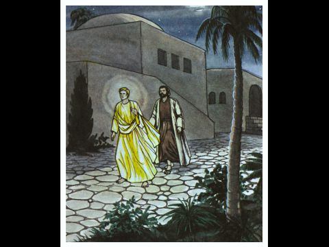 Cuando habían recorrido toda una calle, de repente el ángel lo dejó. – Número de diapositiva 13