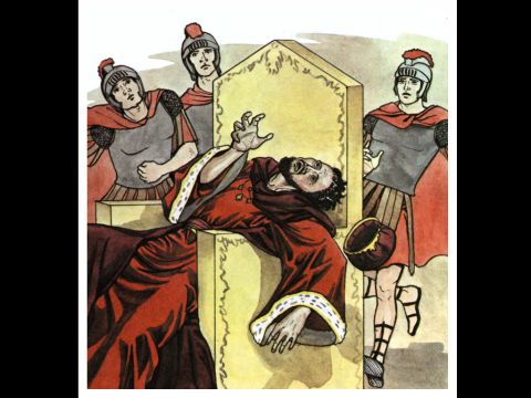 Inmediatamente, como Herodes no dio gloria a Dios, un ángel del Señor lo hirió, y murió comido por gusanos. – Número de diapositiva 16