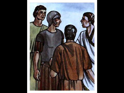 Cuando el ángel que le hablaba se fue, Cornelio llamó a dos de sus siervos y a un soldado devoto que era uno de sus servidores. – Número de diapositiva 5