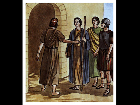 Entonces Pedro invitó a los hombres a la casa para que fueran sus huéspedes. – Número de diapositiva 15