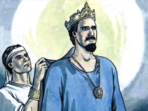 “Después de esto, Dios les dio jueces hasta el tiempo del profeta Samuel. Entonces el pueblo pidió un rey, y Dios les dio a Saúl hijo de Quis, de la tribu de Benjamín, quien reinó cuarenta años”. – Número de diapositiva 7