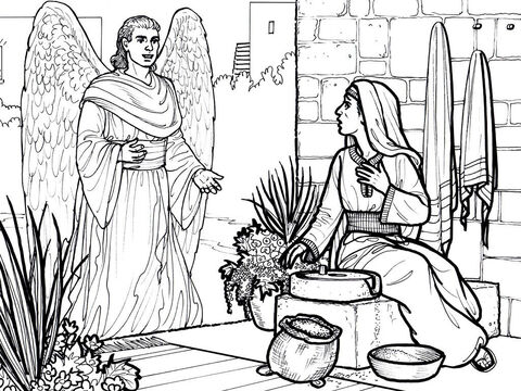 El ángel Gabriel visita a María para anunciar que será la madre del hijo de Dios, Jesús.<br/>Lucas 1:26-56 – Número de diapositiva 1