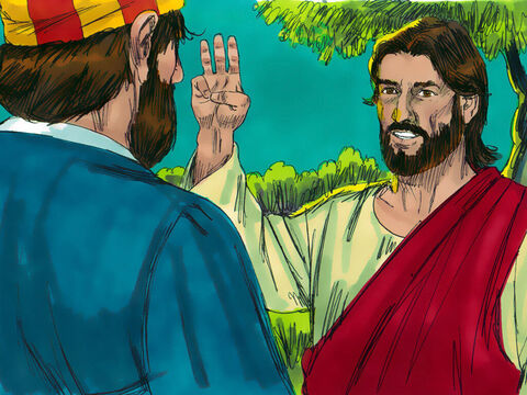 “Pedro” – dijo Jesús – “antes de que el gallo cante por segunda vez mañana por la mañana, me negarás tres veces”. – Número de diapositiva 3