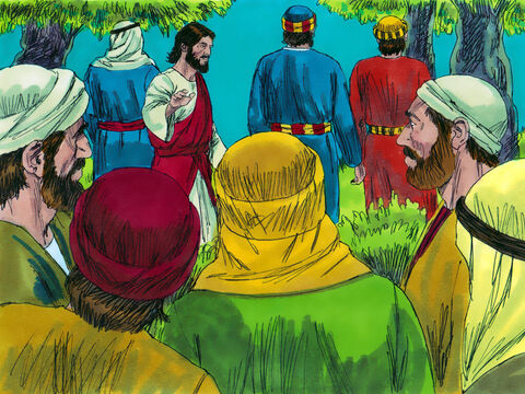 Llegaron a un olivar llamado el Huerto de Getsemaní. Jesús se llevó a Pedro, Santiago y Juan con él y les dijo a los demás: “Siéntense aquí, mientras yo voy y oro”. – Número de diapositiva 5