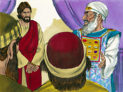 “¿No vas a contestar?” – Preguntó el Sumo Sacerdote a Jesús. Pero Jesús permaneció en silencio. – Número de diapositiva 16
