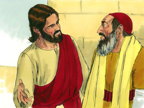 Jesús concluyó:<br/>–En tu opinión, ¿cuál de estos tres hombres actuó como el prójimo del hombre atacado por los ladrones?<br/>El legista respondió:<br/>–El hombre que fue amable con él.<br/>–Jesús replicó:<br/>–Ve y haz lo mismo. – Número de diapositiva 12