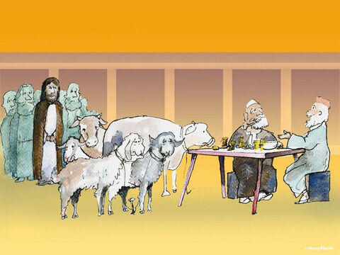 Otros vendían ganado, ovejas y palomas, que se necesitaban para las ofrendas. – Número de diapositiva 3