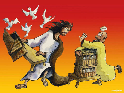 Jesús estaba muy enojado por lo que estaba sucediendo. Liberó a las palomas. – Número de diapositiva 4