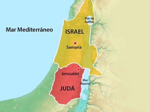 Cuando la nación judía se separó en dos reinos, las diez tribus del Reino del Norte eran conocidas como “Israel” y las dos tribus que componían el Reino del Sur eran conocidas como “Judá”. – Número de diapositiva 1