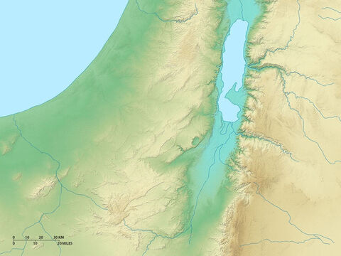 Mapa de Israel que muestra el mar Muerto y las regiones al este, oeste y sur. – Número de diapositiva 4