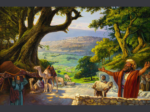 Altar de Abram en Hebrón.<br/>“Entonces Abram levantó su campamento y se fue a vivir cerca de Hebrón, junto al encinar de Mamré. Allí erigió un altar al Señor.”<br/>Génesis 13:18<br/>Texto completo: Génesis 13:1-18 – Número de diapositiva 1