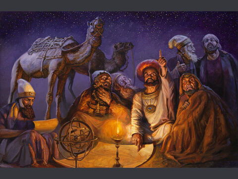 Visita de los sabios.<br/>‘Después de que Jesús nació en Belén de Judea en tiempos del rey Herodes, llegaron a Jerusalén unos sabios procedentes del Oriente.<br/>—¿Dónde está el que ha nacido rey de los judíos? —preguntaron—. Vimos levantarse su estrella y hemos venido a adorarlo.’<br/>Mateo 2:1-2<br/>Texto completo: Mateo 2:1-12 – Número de diapositiva 7