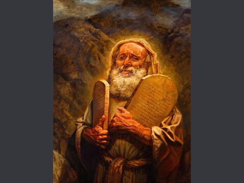 La renovación del Pacto.<br/>“Cuando Moisés descendió del monte Sinaí, traía en sus manos las dos tablas de la ley. Pero no sabía que, por haberle hablado el Señor, de su rostro salía un haz de luz.”<br/>Éxodo 34:29<br/>Texto completo: Éxodo 34:5-10 – Número de diapositiva 8