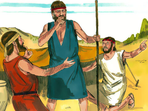 Los mensajeros regresaron y le dieron la siguiente noticia:<br/>–Esaú viene a encontrarse contigo y trae consigo cuatrocientos hombres.<br/>Jacob tuvo mucho miedo. – Número de diapositiva 3