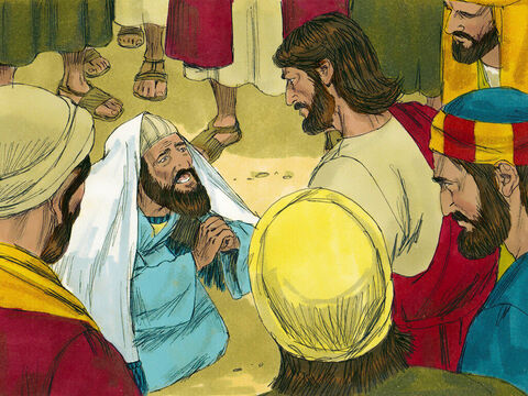 Jairo vino a Jesús y se postró a sus pies, rogándole que entrara en su casa porque su hija estaba agonizando. – Número de diapositiva 3