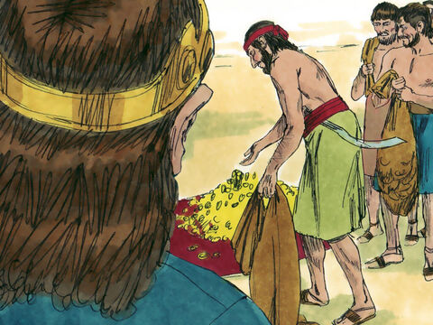 Cuando Josafat se convirtió en rey, el pueblo de Judá le trajo regalos y se convirtió en un hombre rico. Decidió seguir los caminos del Señor y obedecer sus leyes en lugar de adorar ídolos. – Número de diapositiva 2