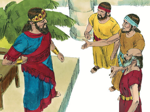 Algunos mensajeros fueron a ver al Rey Josafat para advertirle que un gran ejército enemigo marchaba hacia Judea desde el otro lado del Mar Muerto. – Número de diapositiva 1