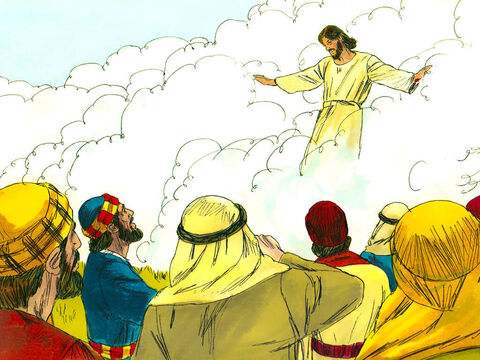 Después de haber dicho esto, Jesús fue elevado ante los ojos de todos y una nube lo ocultó de su vista. – Número de diapositiva 4
