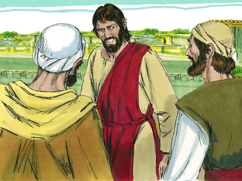 Jesús concluyó:<br/>–Velen y oren para escapar de lo que está por ocurrir y para poder pararse firmes ante el Hijo del Hombre. – Número de diapositiva 21