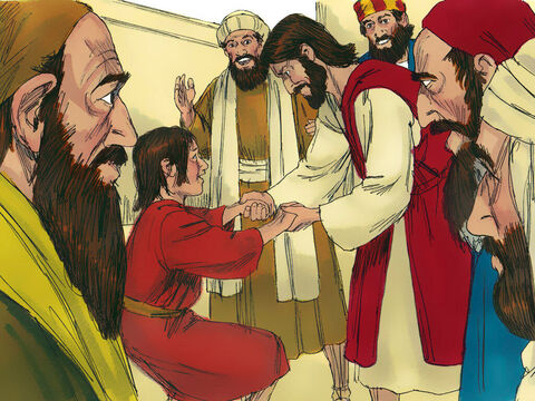 Pero Jesús lo tomó de la mano y lo levantó, y él se paró. – Número de diapositiva 10