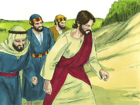 Las fiestas de la Pascua Judía estaba cerca. Jesús llevó a los discípulos por la ruta larga cuesta arriba hacia Jerusalén. – Número de diapositiva 1